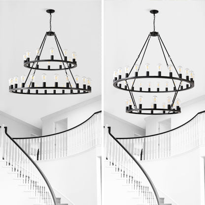 48 Inch Black Extra Large Wagon Wheel Chandelier 2 Tier 36 Lights No Include Farmhouse Industrial Round High Ceiling