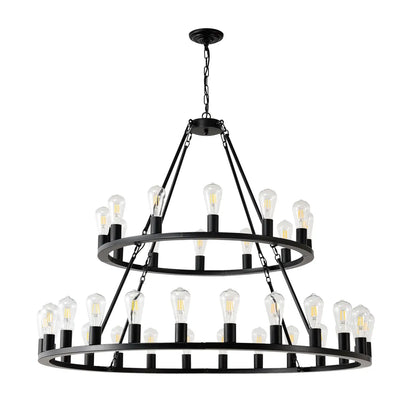 48 Inch Black Extra Large Wagon Wheel Chandelier 2 Tier 36 Lights No Include Farmhouse Industrial Round High Ceiling
