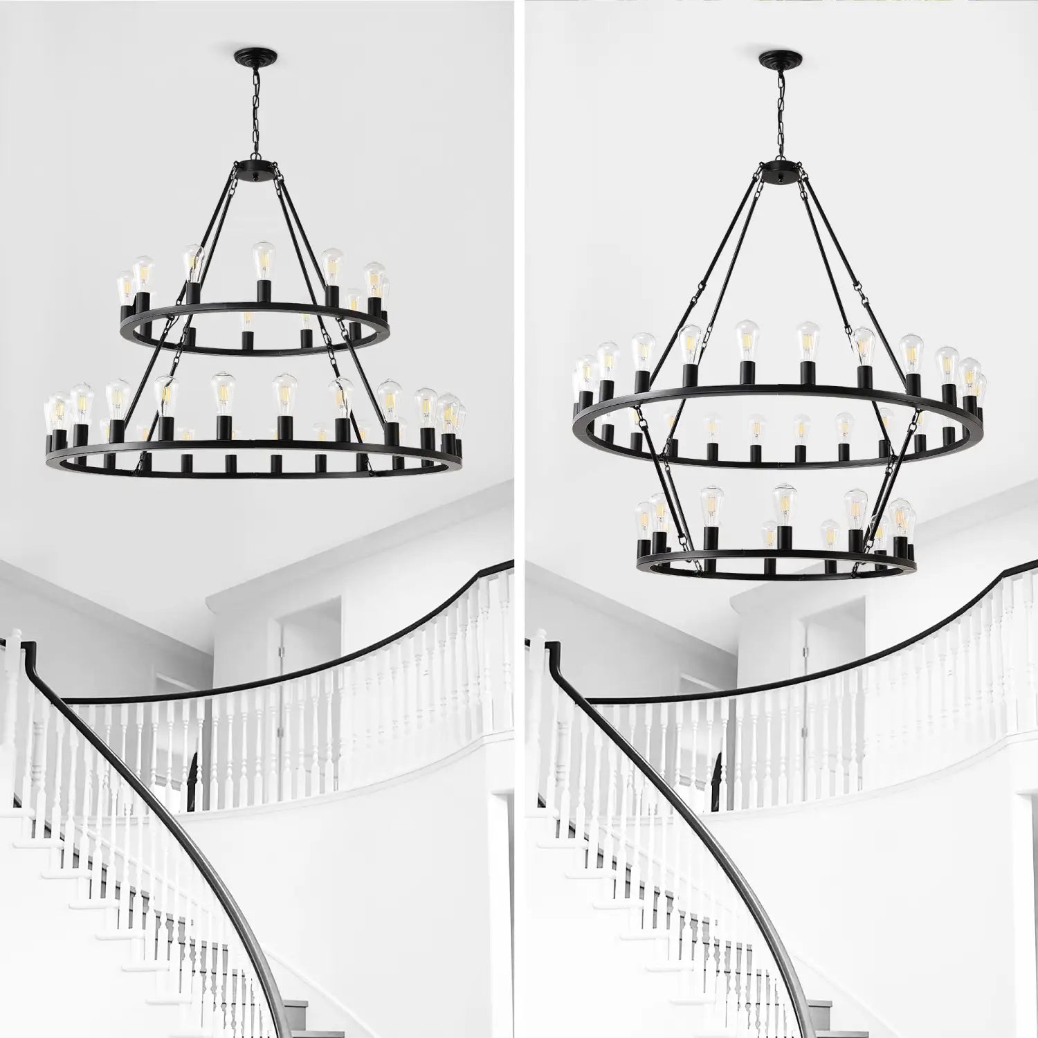 48 Inch Black Extra Large Wagon Wheel Chandelier 2 Tier 36 Lights No Include Farmhouse Industrial Round High Ceiling