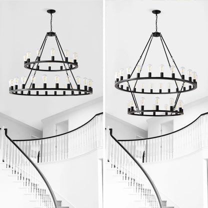 48 Inch Black Extra Large Wagon Wheel Chandelier 2 Tier 36 Lights No Include Farmhouse Industrial Round High Ceiling