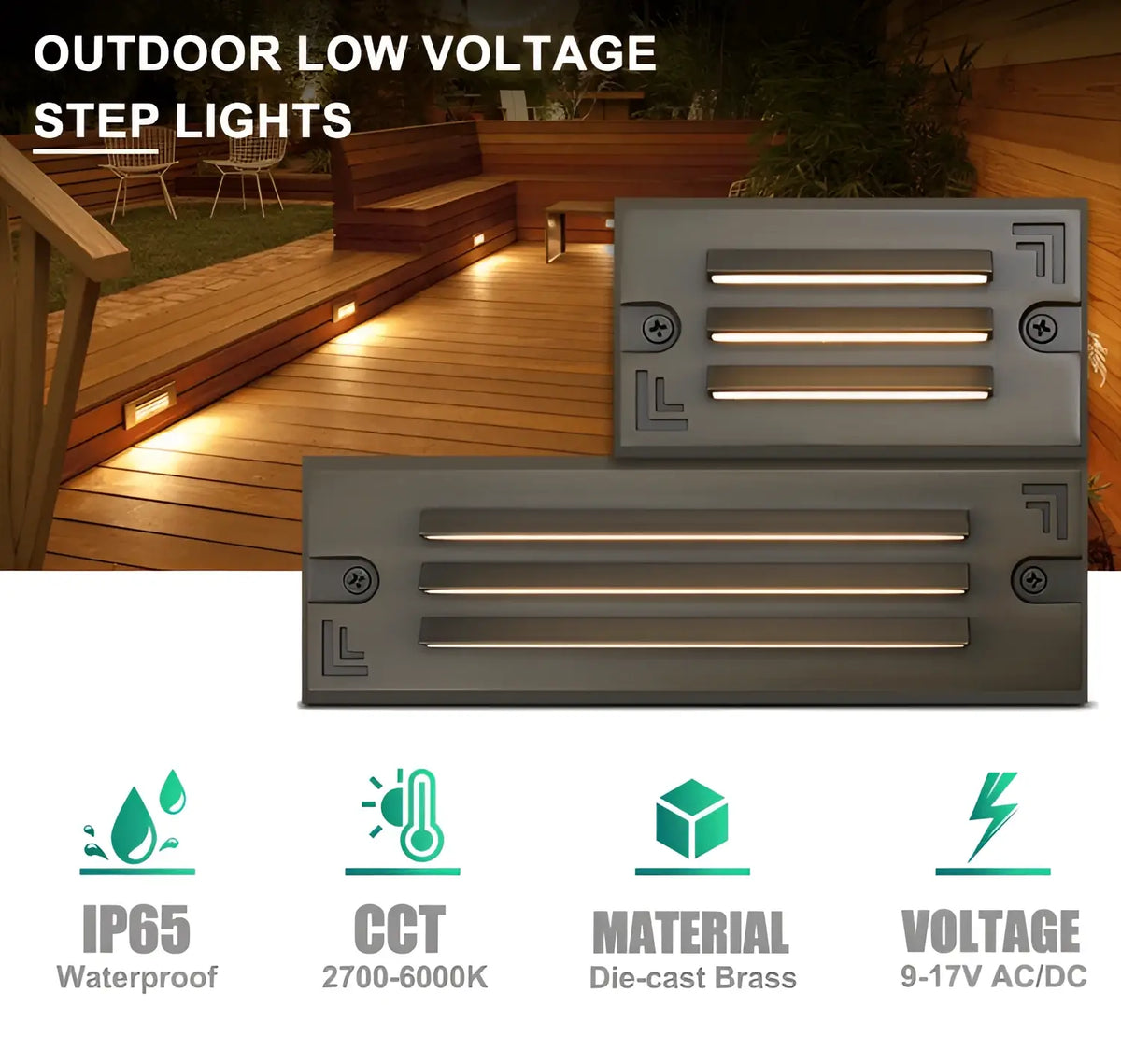 5’’ Grating Step Lights Outdoor Die Cast Brass 3W Flush Mount - Step Light