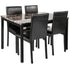 5-Piece Black Dining Table Set with Marble Style Top - Table and chair set - Dining Table