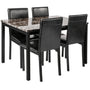 5-Piece Black Dining Table Set with Marble Style Top - Table and chair set - Dining Table