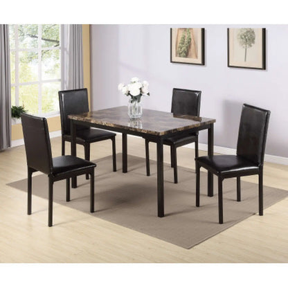 5-Piece Black Dining Table Set with Marble Style Top - Table and chair set - Dining Table