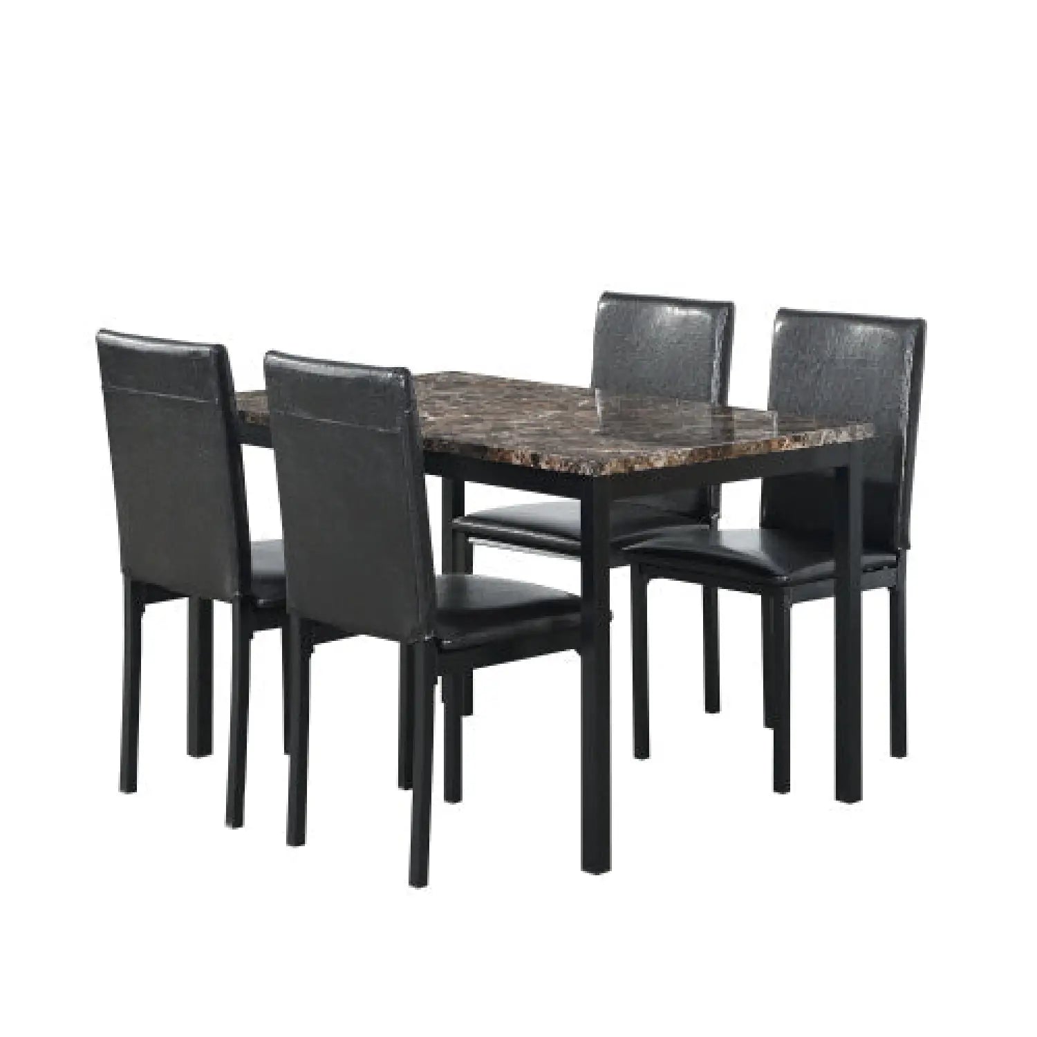 5-Piece Black Dining Table Set with Marble Style Top - Table and chair set - Dining Table