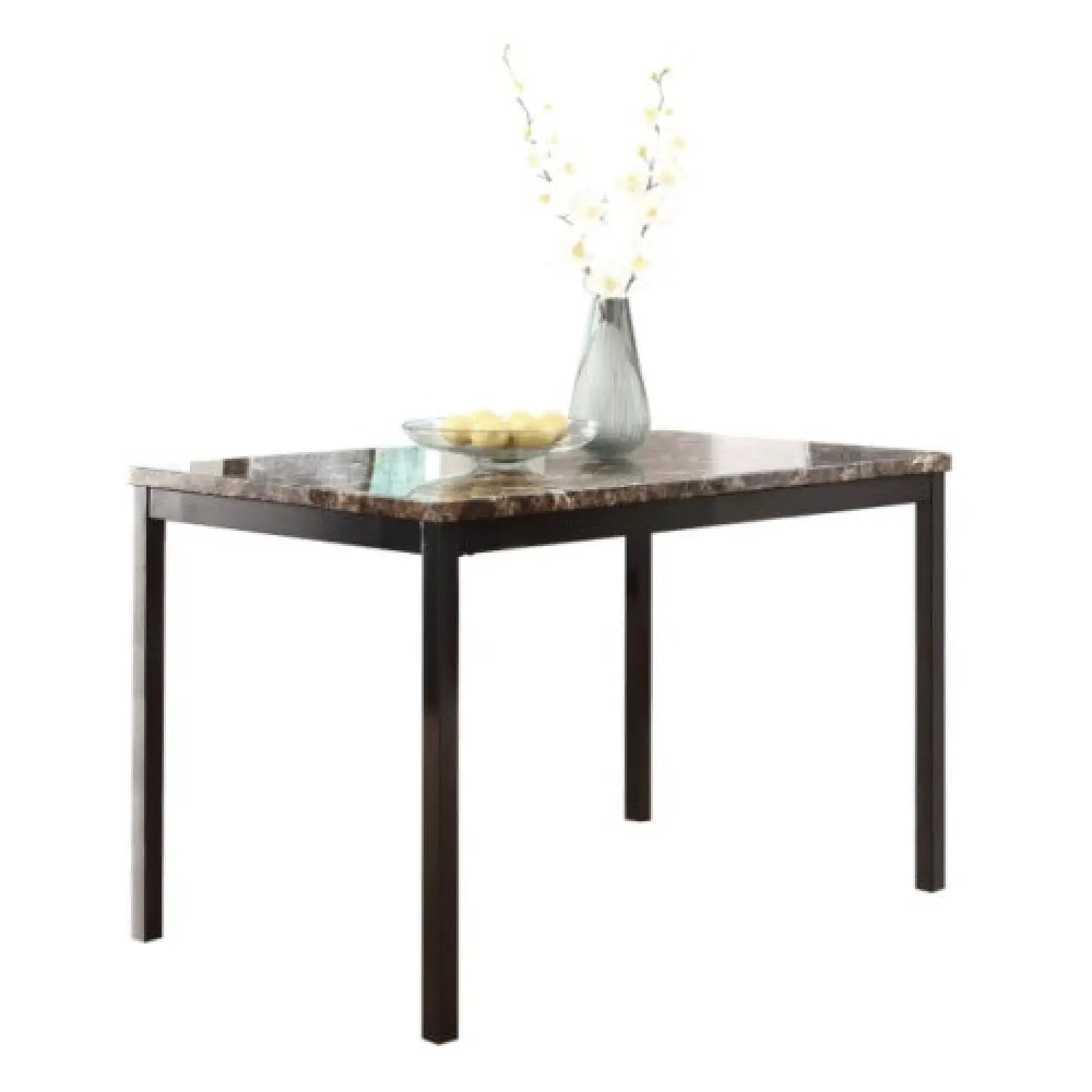 5-Piece Black Dining Table Set with Marble Style Top - Table and chair set - Dining Table