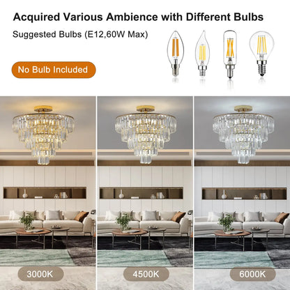 5 Tier Golden Crystal Chandelier Light Ceiling for Modern Interior Design - 12V Hanging Light