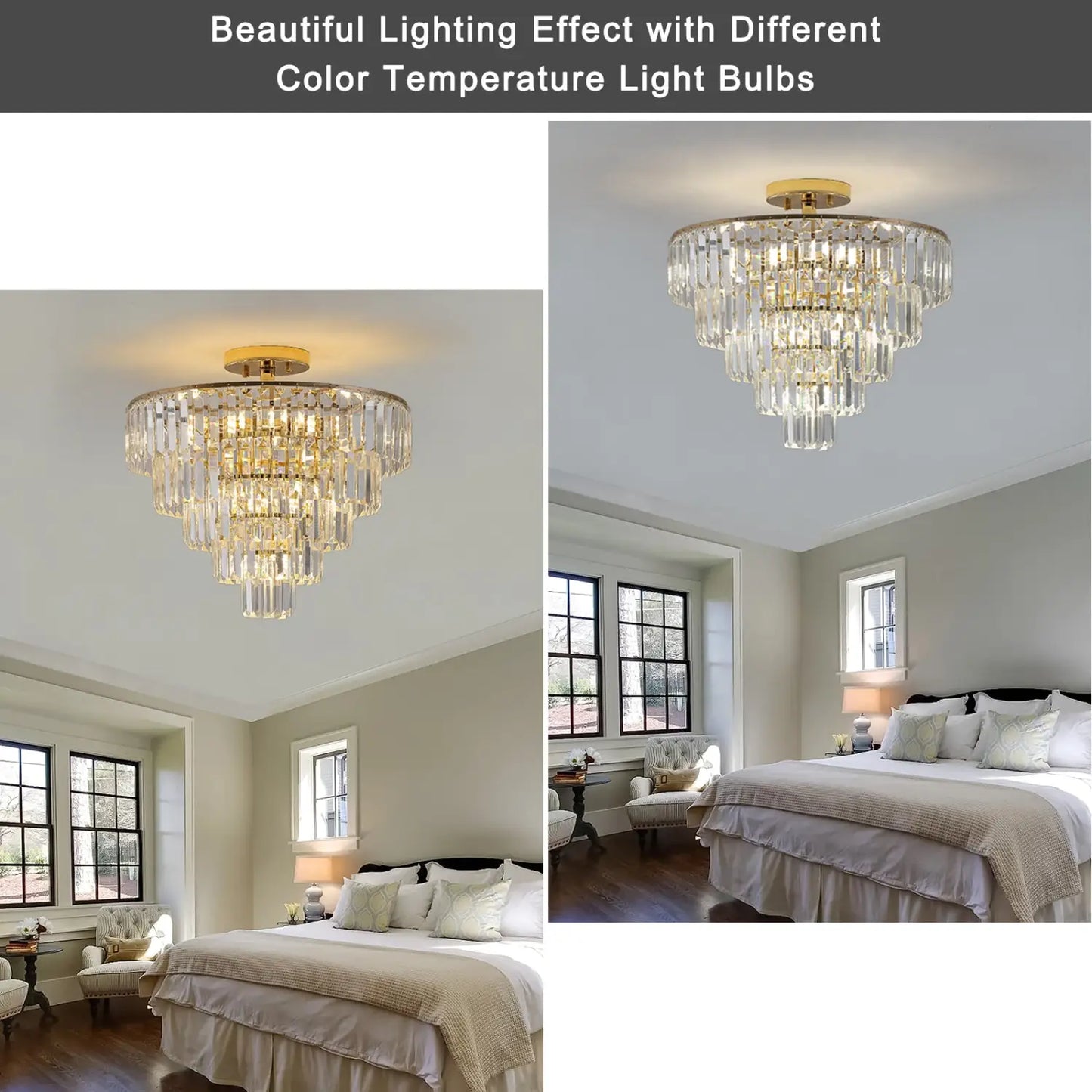 5 Tier Golden Crystal Chandelier Light Ceiling for Modern Interior Design - 12V Hanging Light