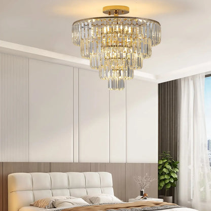 5 Tier Golden Crystal Chandelier Light Ceiling for Modern Interior Design - 12V Hanging Light