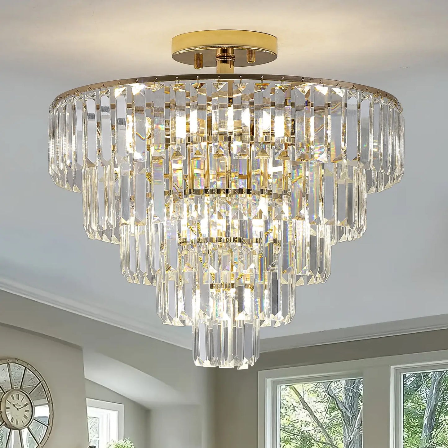 5 Tier Golden Crystal Chandelier Light Ceiling for Modern Interior Design - 12V Hanging Light