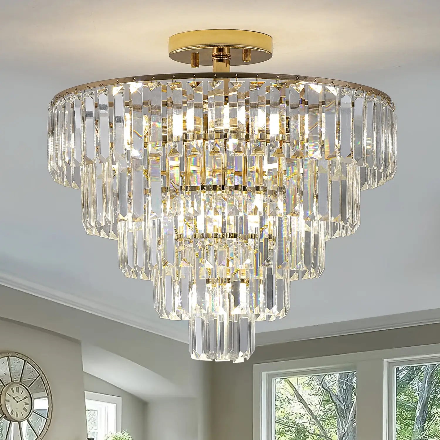 5 Tier Golden Crystal Chandelier Light Ceiling for Modern Interior Design - 12V Hanging Light