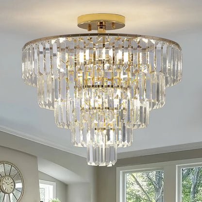 5 Tier Golden Crystal Chandelier Light Ceiling for Modern Interior Design - 12V Hanging Light