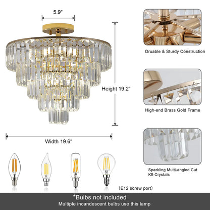 5 Tier Golden Crystal Chandelier Light Ceiling for Modern Interior Design - 12V Hanging Light