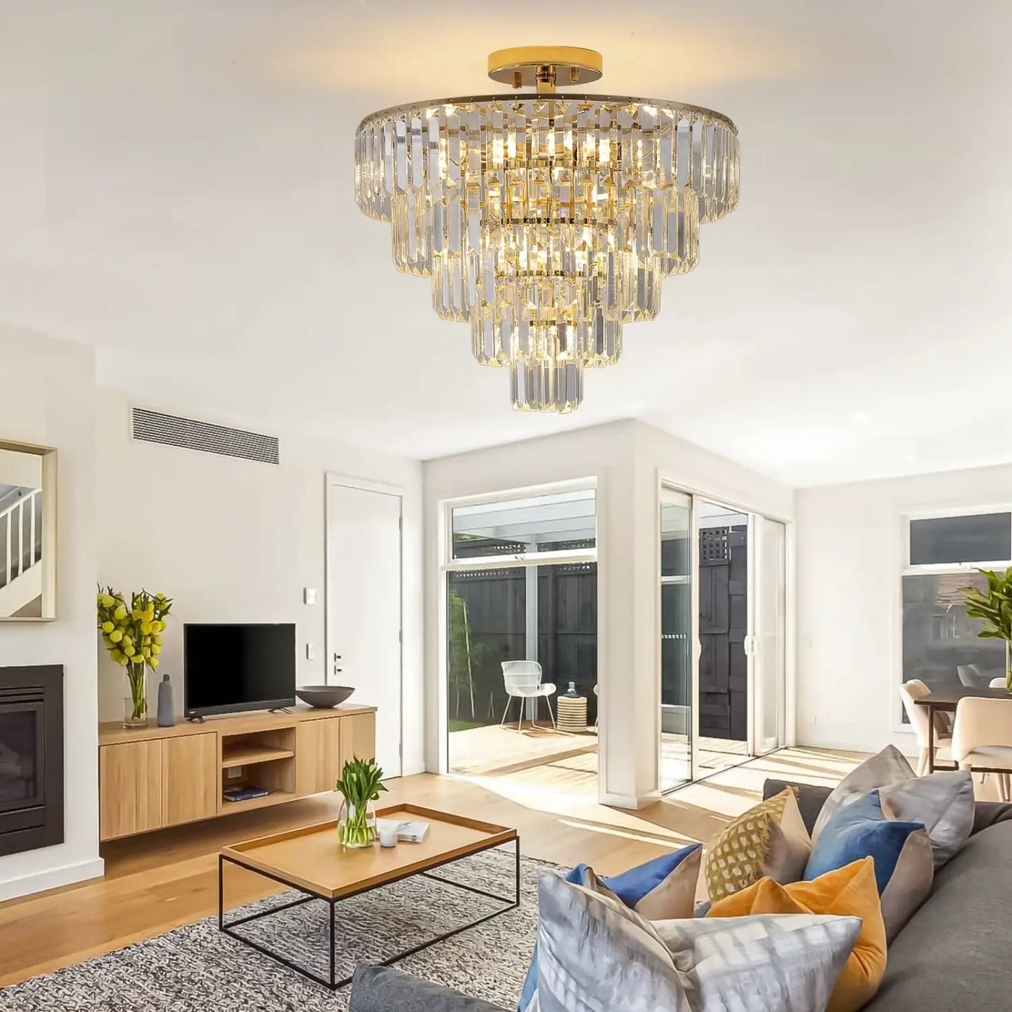 5 Tier Golden Crystal Chandelier Light Ceiling for Modern Interior Design - 12V Hanging Light