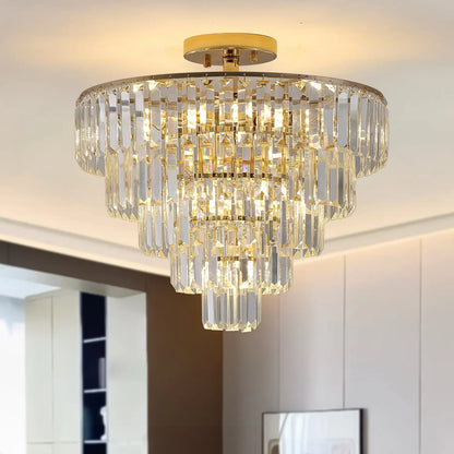 5 Tier Golden Crystal Chandelier Light Ceiling for Modern Interior Design - 12V Hanging Light