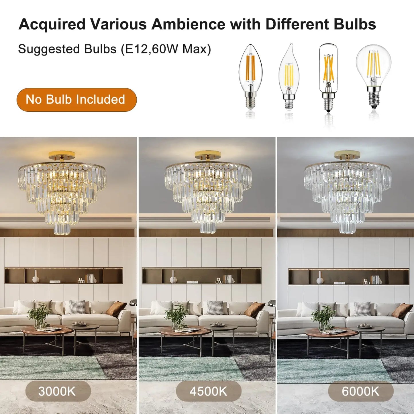 5 Tier Golden Crystal Chandelier Light Ceiling for Modern Interior Design - 12V Hanging Light
