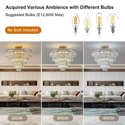 5 Tier Golden Crystal Chandelier Light Ceiling for Modern Interior Design - 12V Hanging Light