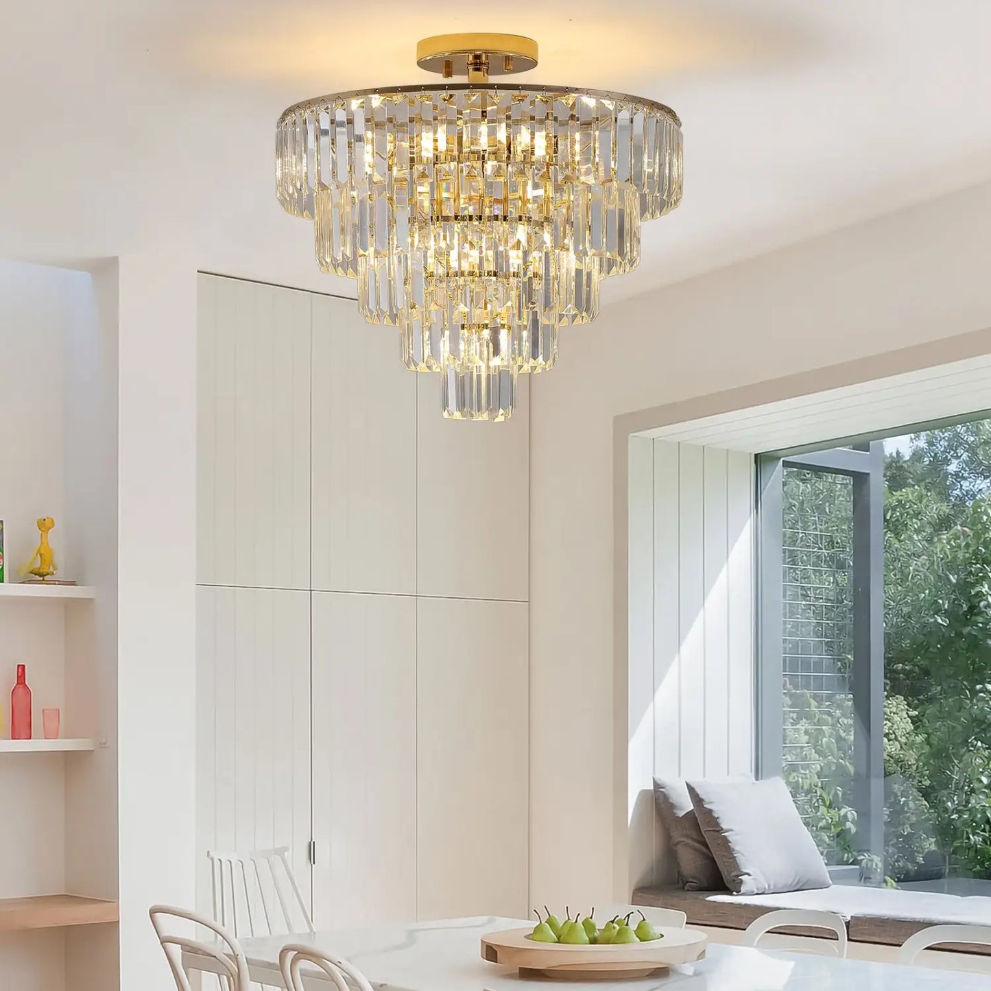 5 Tier Golden Crystal Chandelier Light Ceiling for Modern Interior Design - 12V Hanging Light