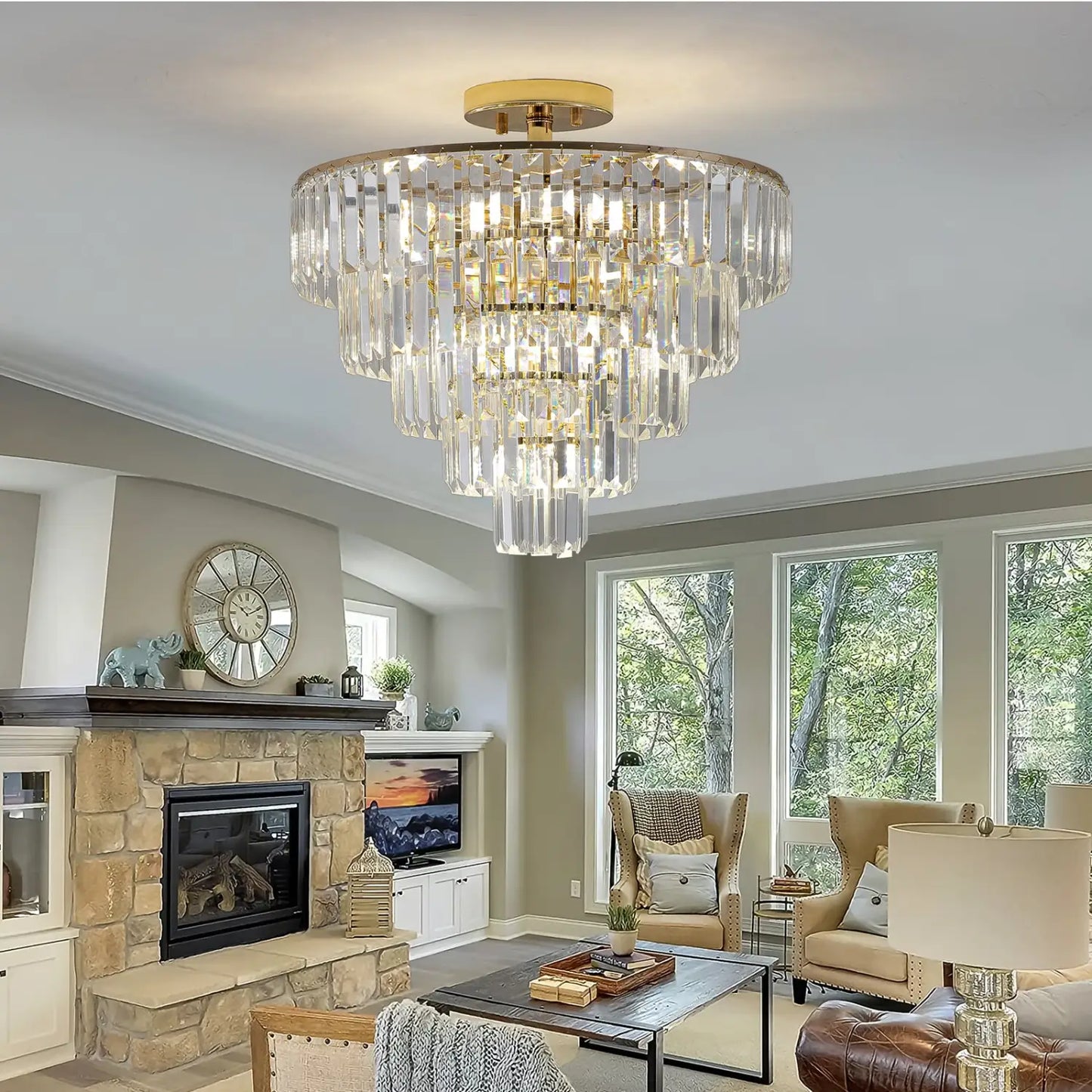 5 Tier Golden Crystal Chandelier Light Ceiling for Modern Interior Design - 12V Hanging Light