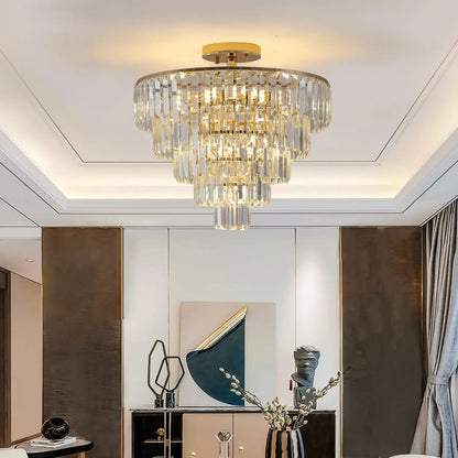 5 Tier Golden Crystal Chandelier Light Ceiling for Modern Interior Design - 12V Hanging Light