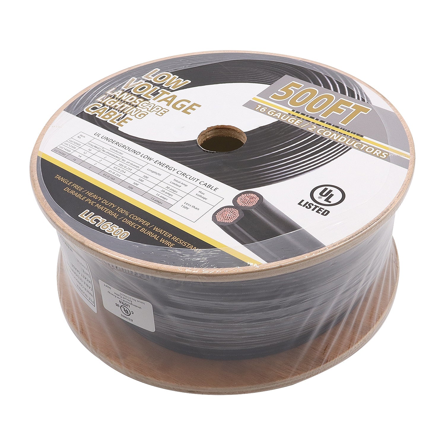 500ft ULECC 16AWG/2C Burial Electrical Wire Outdoor for Landscape Lighting - Accessory