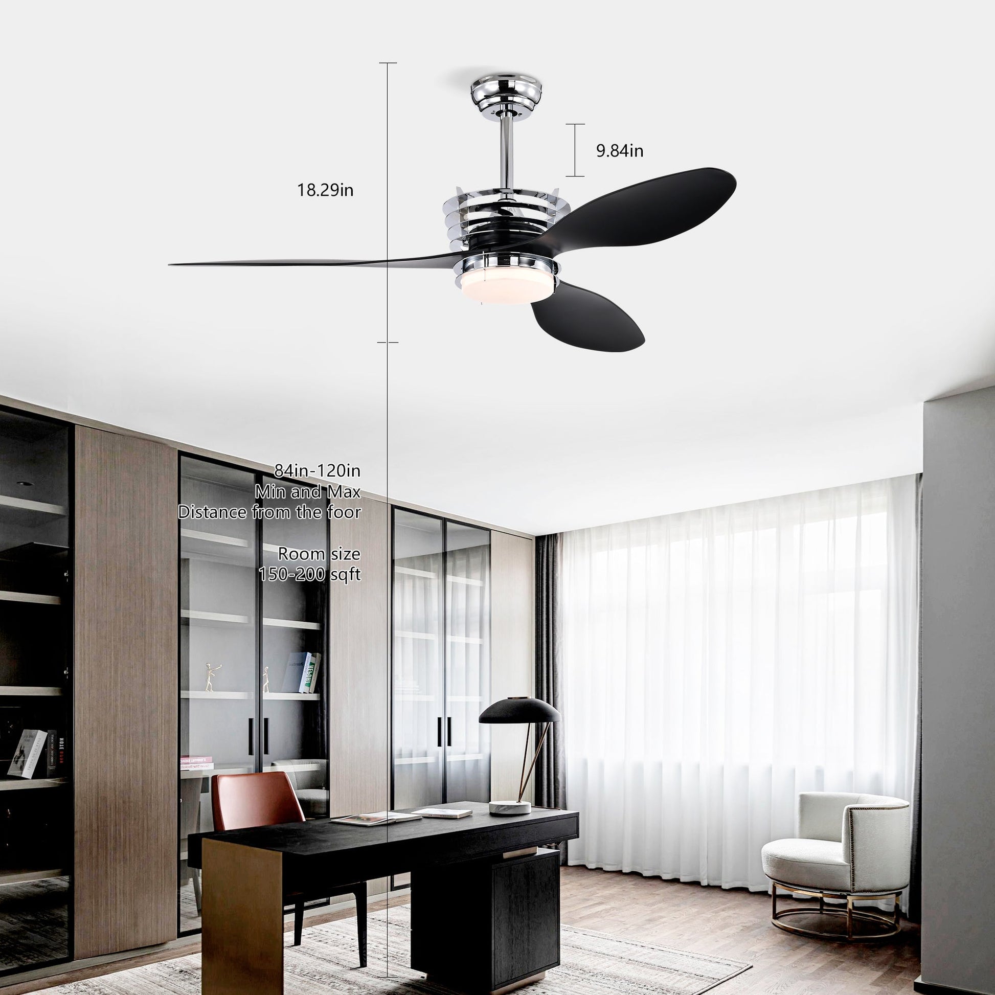 52’’ ABS Blades Ceiling Fan With Lights And DC Remote DC Motor Modern Ceiling Fan With 3 ABS Fan Blades & 2 Down Rods