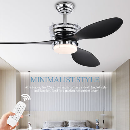 52’’ ABS Blades Ceiling Fan With Lights And DC Remote DC Motor Modern Ceiling Fan With 3 ABS Fan Blades & 2 Down Rods