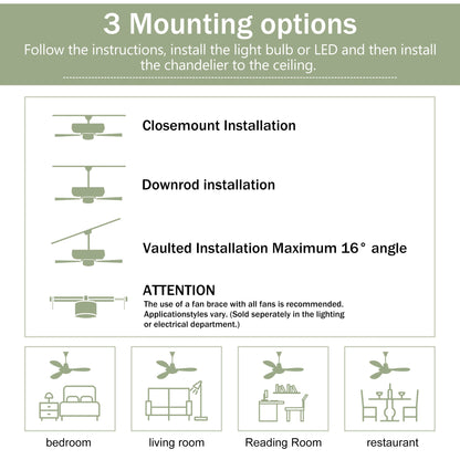 52’’ Ceiling Fan with Light Modern Design Remote and 6 Speed Options Matte Black 12V Hanging Light