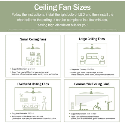 52’’ Ceiling Fan with Light Modern Design Remote and 6 Speed Options Matte Black 12V Hanging Light