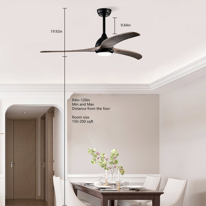 52’’ Ceiling Fan with Light Modern Design Remote and 6 Speed Options Matte Black 12V Hanging Light