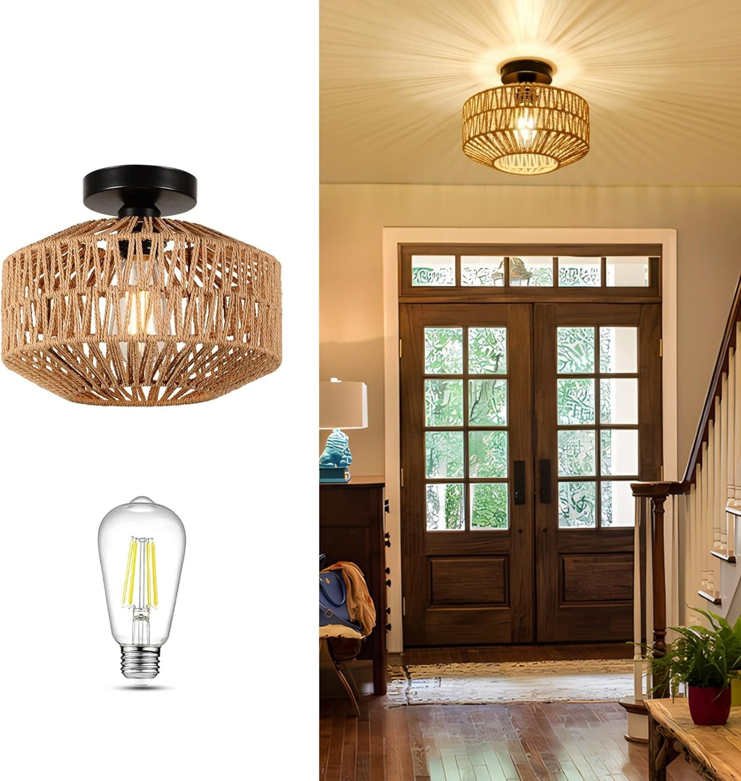 Bohemian Rattan Ceiling Mount Light Fixtures