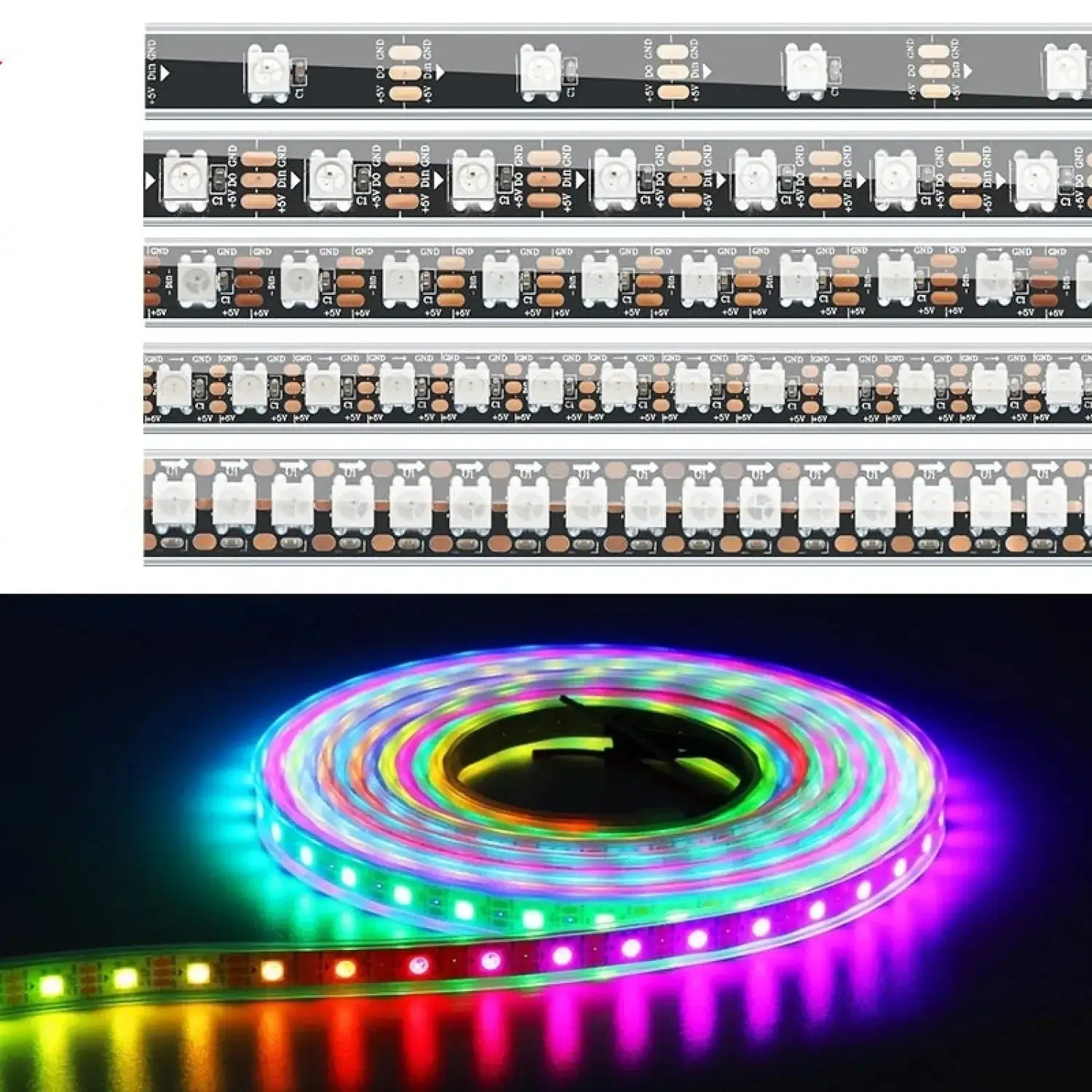 5V Magic LED Strip Lights – Waterproof & Single-Point Control - Black / 30 lights / Casing - Strip light