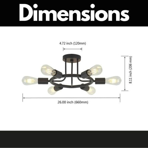 6 Lamps Modern Sputnik Lamp Semi Recessed Chandelier Black Black 12V Hanging Light