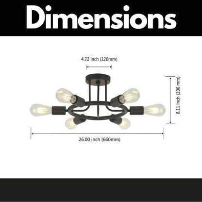 6 Lamps Modern Sputnik Lamp Semi Recessed Chandelier Black Black 12V Hanging Light