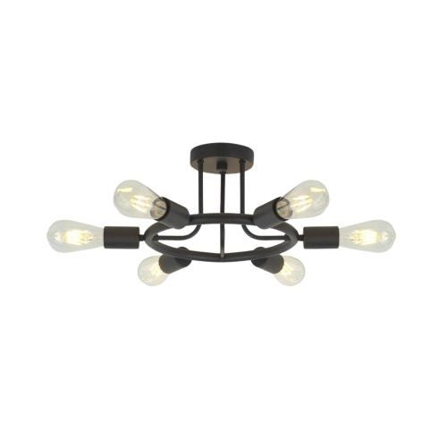 6 Lamps Modern Sputnik Lamp Semi Recessed Chandelier Black Black 12V Hanging Light
