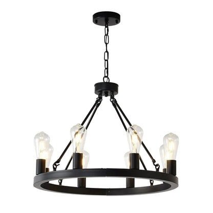 8 Light No Bulbs Matte Black Wagon Wheel Chandelier Farmhouse Modern Small Round Chandelier For Living Room Kitchen