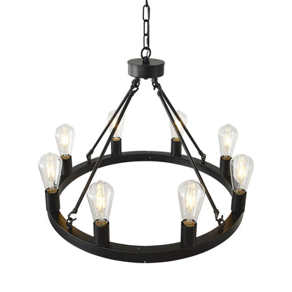 8 Light No Bulbs Matte Black Wagon Wheel Chandelier Farmhouse Modern Small Round Chandelier For Living Room Kitchen