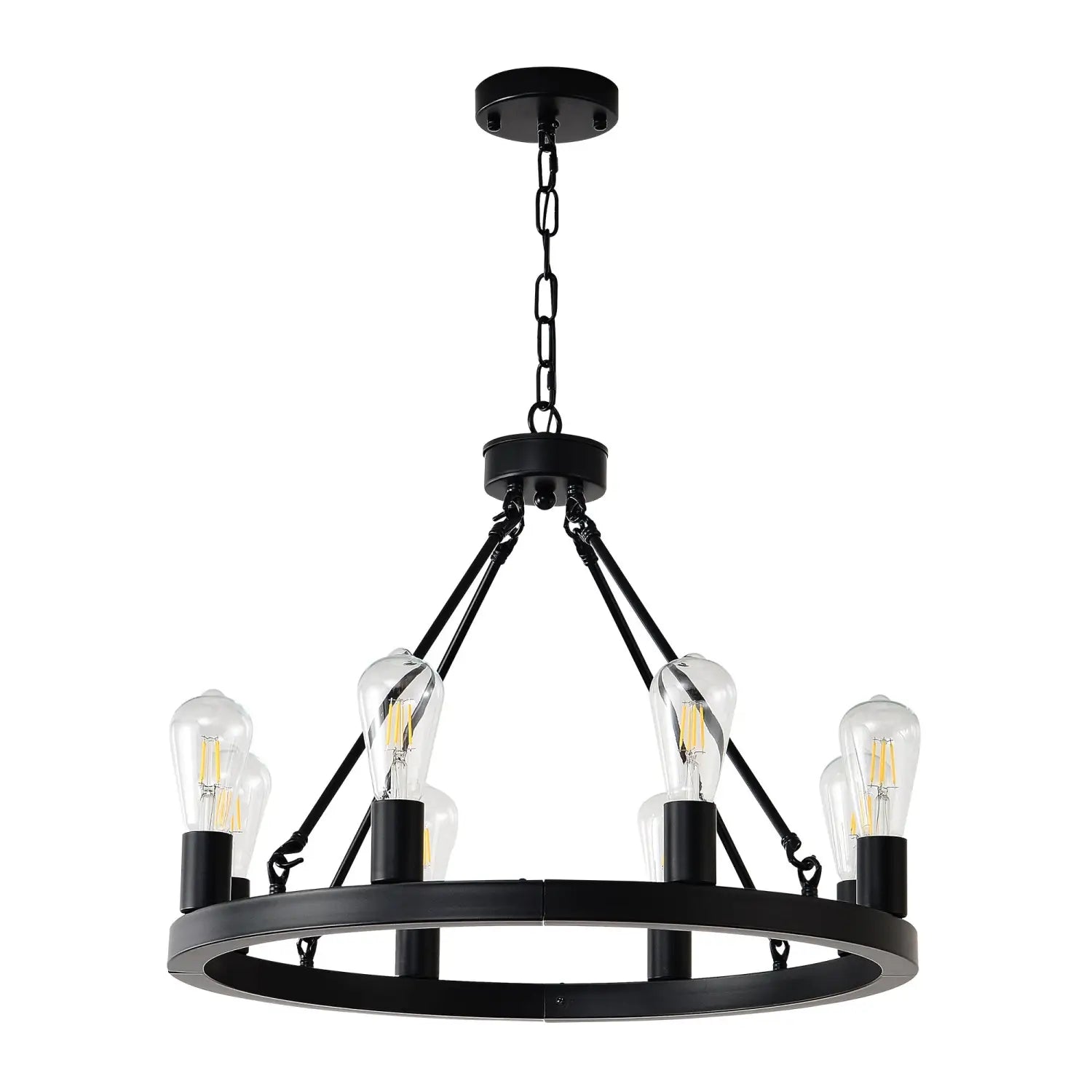 8 Light No Bulbs Matte Black Wagon Wheel Chandelier Farmhouse Modern Small Round Chandelier For Living Room Kitchen