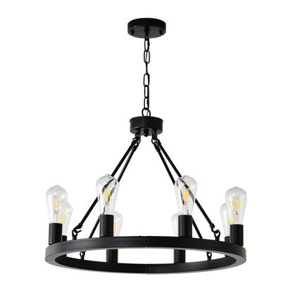 8 Light No Bulbs Matte Black Wagon Wheel Chandelier Farmhouse Modern Small Round Chandelier For Living Room Kitchen
