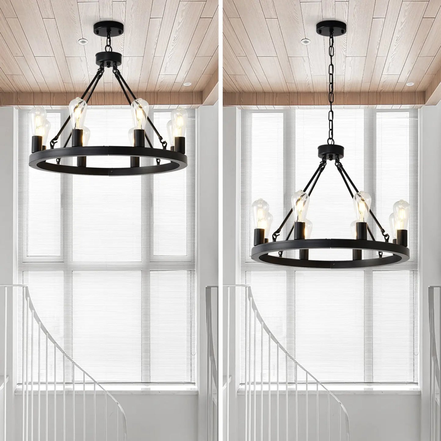 8 Light No Bulbs Matte Black Wagon Wheel Chandelier Farmhouse Modern Small Round Chandelier For Living Room Kitchen