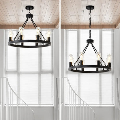 8 Light No Bulbs Matte Black Wagon Wheel Chandelier Farmhouse Modern Small Round Chandelier For Living Room Kitchen