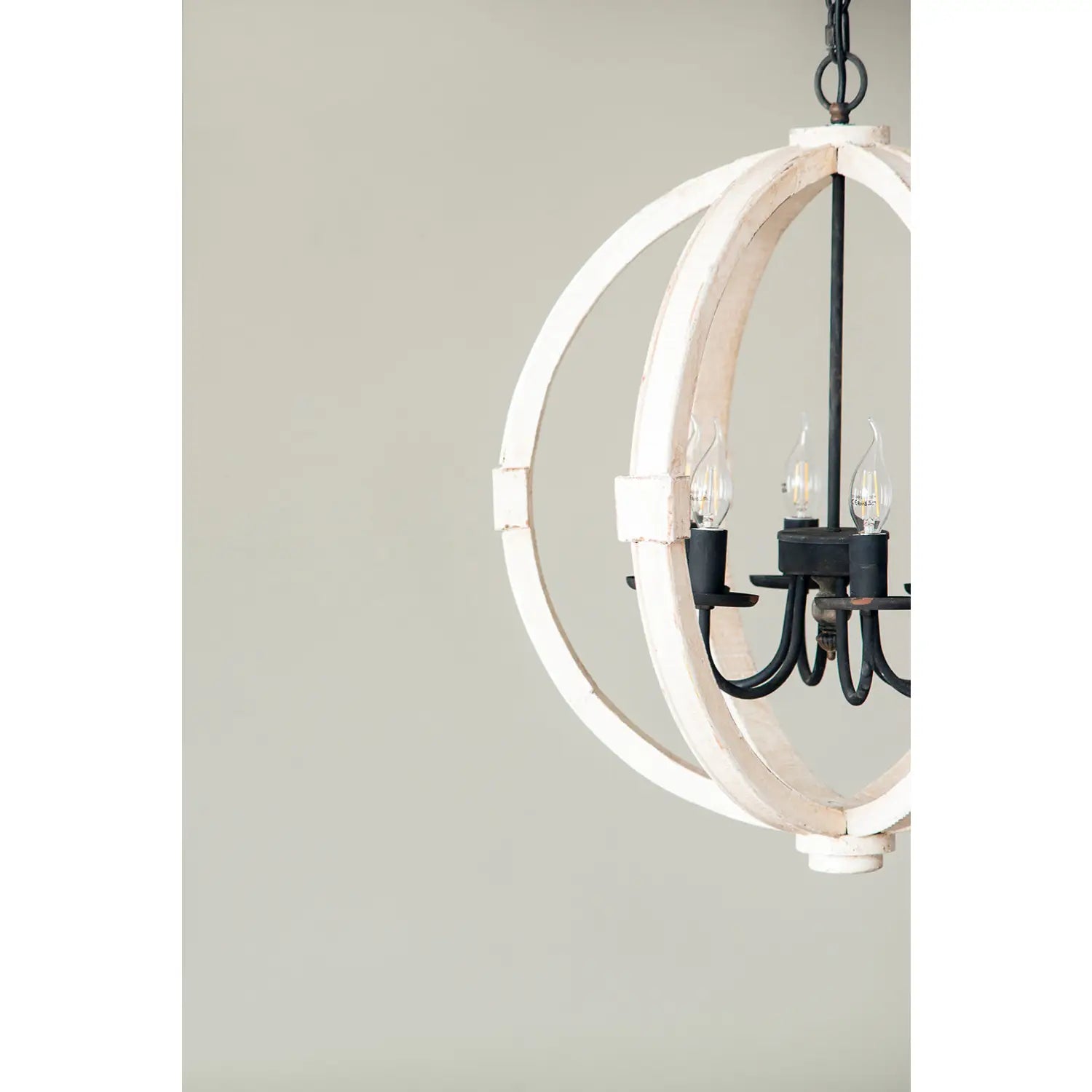 6-Light Wood Chandelier with Adjustable Chain for Kitchen & Entry - White - Hanging Light