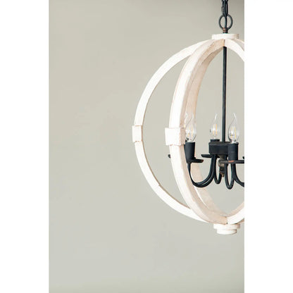 6-Light Wood Chandelier with Adjustable Chain for Kitchen & Entry - White - Hanging Light
