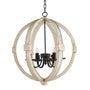 6-Light Wood Chandelier with Adjustable Chain for Kitchen & Entry - White - Hanging Light