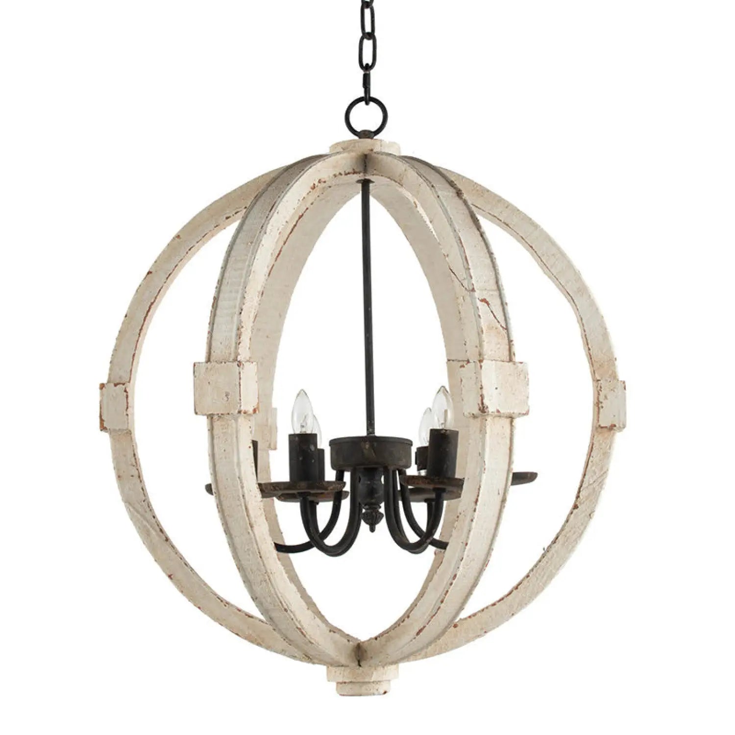 6-Light Wood Chandelier with Adjustable Chain for Kitchen & Entry - White - Hanging Light