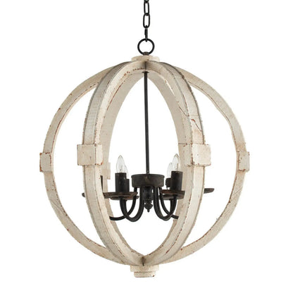 6-Light Wood Chandelier with Adjustable Chain for Kitchen & Entry - White - Hanging Light