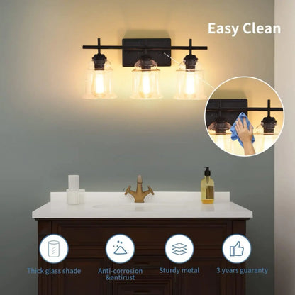 3-Light With Clear Glass Satin Shade,Unique Hand-make Lampshade Industrial Indoor Light Fixture For Bathroom Living