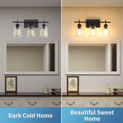 3-Light With Clear Glass Satin Shade,Unique Hand-make Lampshade Industrial Indoor Light Fixture For Bathroom Living