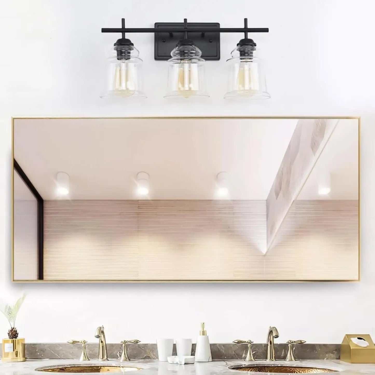 3-Light With Clear Glass Satin Shade,Unique Hand-make Lampshade Industrial Indoor Light Fixture For Bathroom Living