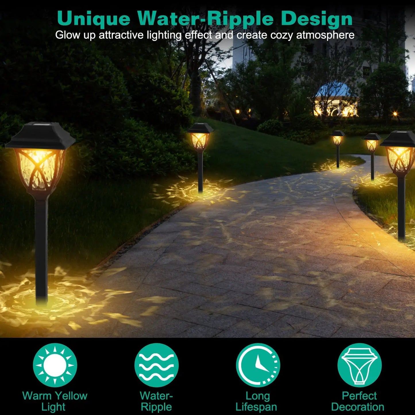 6Pack Solar Powered Stake Light Outdoor Decorative Landscape Lamp IP45 Waterproof Auto On Off Outdoor Light For Pathway